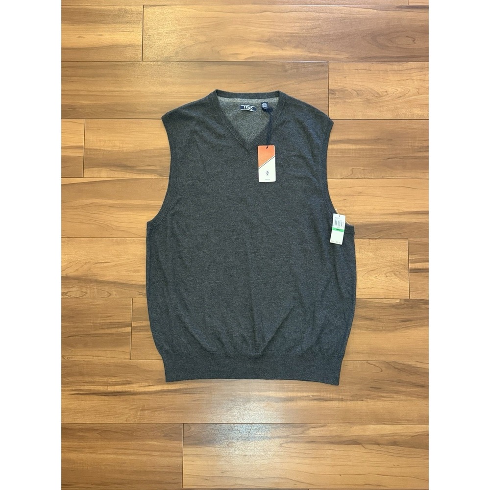 IZOD Fieldhouse Sweater Vest V-Neck Knit Acrylic Preppy Black Men's Size Large L